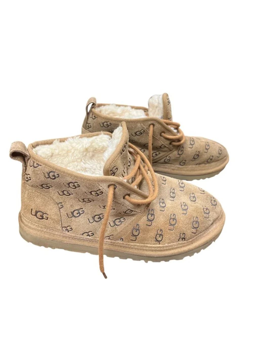 Ugg mens brown suede shearling lined logo monogram ankle chukka boots sz 9 SKU 1